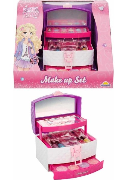 Pretty Pinky 3 Katlı Taşıma Çantalı Kız Çocuk Oyuncak Makyaj Güzellik Seti