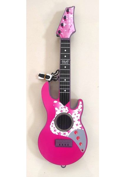 4 Telli Pembe Elektro Oyuncak Gitar Müzik Arkadaşım Çocuk Gitarı Akort Edilebilir 50 Cm.