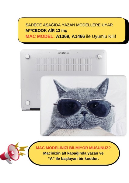 Macbook Air Kılıf 13 inç Cat01NL (Eski USB'li Model 2010-2017) A1369 A1466 ile Uyumlu