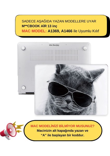 Macbook Air Kılıf 13 inç Cat01NL (Eski USB'li Model 2010-2017) A1369 A1466 ile Uyumlu