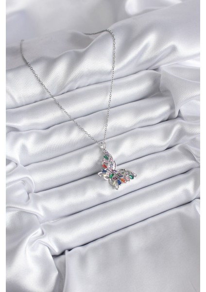 316L Çelik Gümüş Renk Zirkon Taşlı Kelebek Model Kadın Kolye fiyatları