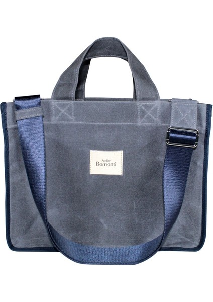 Atelier Bomonti Hishi Rj Tote Bag Denim Lacivert Biyeli Mumlu Kanvas Omuz Çantası & El Çantası