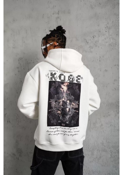 Özel Marka Erkek Baskılı Kapüşonlu Sweat - Beyaz