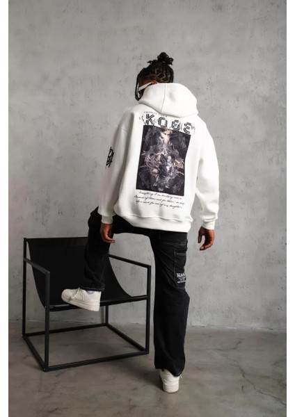 Özel Marka Erkek Baskılı Kapüşonlu Sweat - Beyaz modelleri