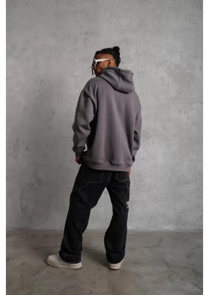 Erkek Düz Kapüşonlu Sweat - Gri