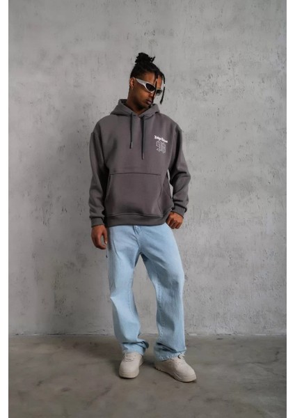 Erkek 98 Baskılı Kapşonlu Sweat - Gri