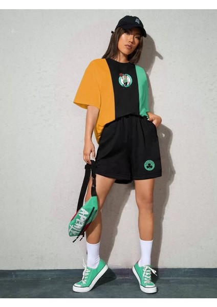 Özel Marka Kadın Nakışlı Ikili Şort Takım - Çok Renkli