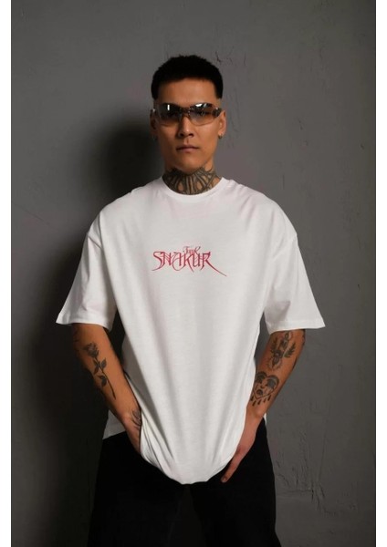 Erkek Sırt Baskılı Oversize T-Shirt - Beyaz fiyatları