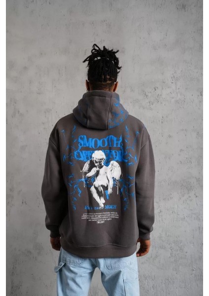 Erkek Yıldırım Baskılı Kapşonlu Sweatshirt - Gri fiyatları