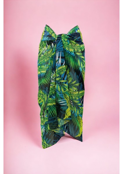 Tropikal Desenli Uzun Pareo Şifon Kadın Plaj Elbisesi Yeni Sezon modelleri