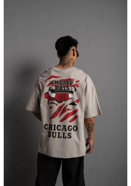 Erkek Sırt Baskılı Kalite Oversize T-Shirt - Gri fırsatları