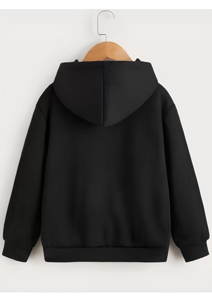 Çocuk Unisex Kapüşonlu Vintages Baskılı Sweatshirt - Siyah