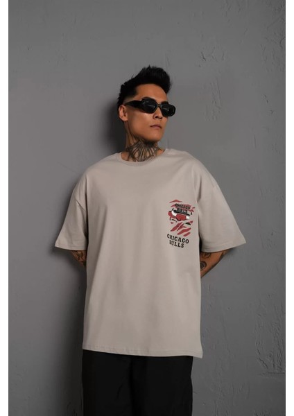Erkek Sırt Baskılı Kalite Oversize T-Shirt - Gri fiyatları