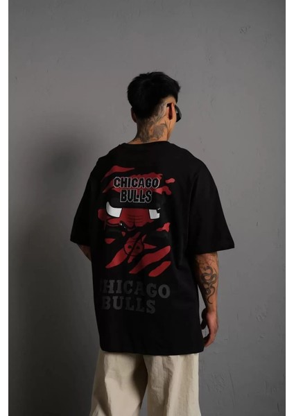 Erkek Sırt Baskılı Kalite Oversize T-Shirt - Siyah