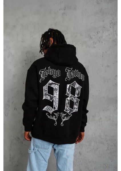 Erkek 98 Baskılı Kapşonlu Sweat - Siyah modelleri