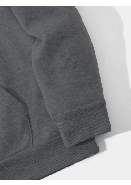 Erkek Düz Kapüşonlu Sweat - Füme