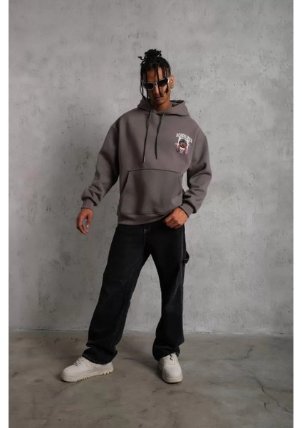 Erkek School Boy Baskılı Kapüşonlu Sweat - Gri
