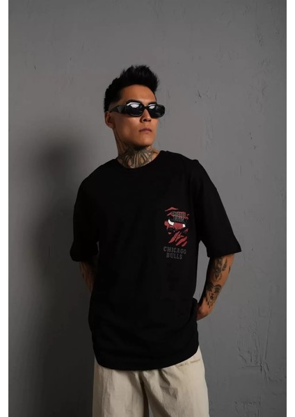Erkek Sırt Baskılı Kalite Oversize T-Shirt - Siyah fiyatları