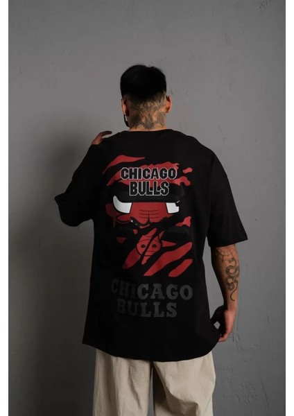 Erkek Sırt Baskılı Kalite Oversize T-Shirt - Siyah modelleri