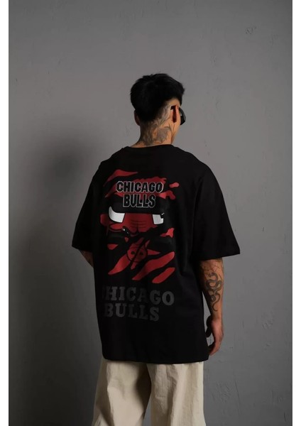 Erkek Sırt Baskılı Kalite Oversize T-Shirt - Siyah fırsatları