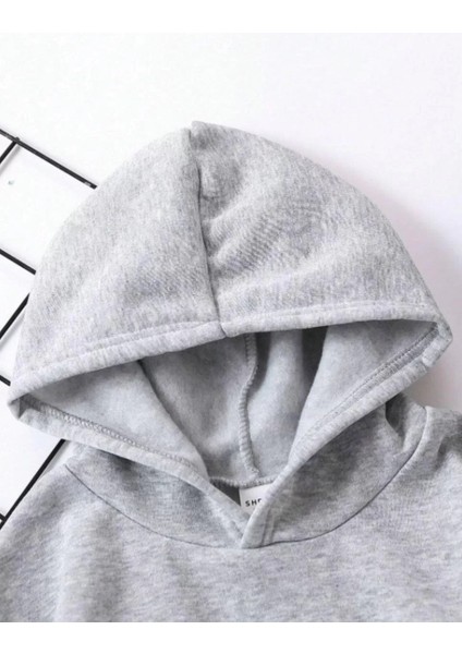 Çocuk Unisex Kapüşonlu Emoji Baskılı Sweatshirt - Gri