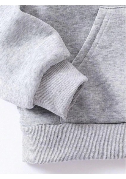 Çocuk Unisex Kapüşonlu Emoji Baskılı Sweatshirt - Gri