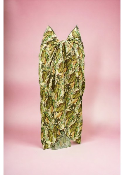 Yeşil Monstera Desenli Uzun Pareo Saten Kadın Plaj Elbisesi Yeni Sezon fiyatları