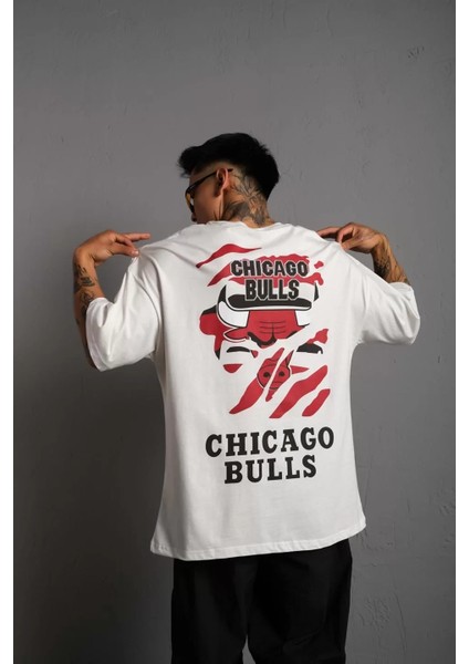 Erkek Sırt Baskılı Kalite Oversize T-Shirt - Beyaz fiyatları