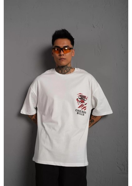Erkek Sırt Baskılı Kalite Oversize T-Shirt - Beyaz modelleri