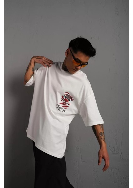 Erkek Sırt Baskılı Kalite Oversize T-Shirt - Beyaz fırsatları