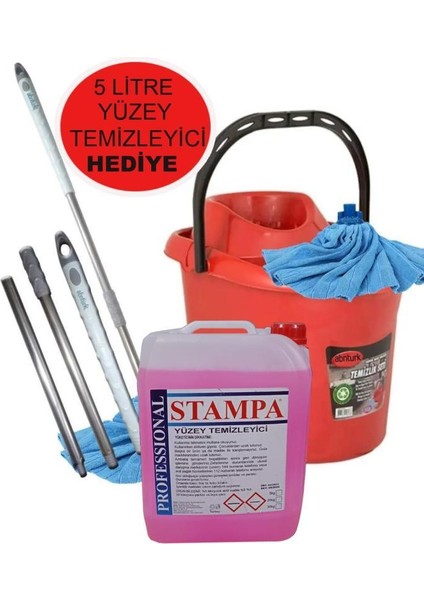 5 Litre Sihirli Temizleyici Hediyeli Metal Sopalı Full Paspas Seti 12 Lt Mop Kovası Havlu Mop Hediye