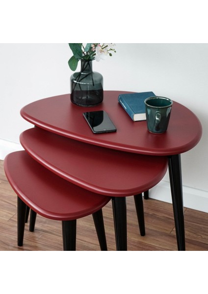 Ercol Style Lake Boyalı Zigon Orta Sehpa Takımı, Oturma Odası Mobilya 3'lü Set