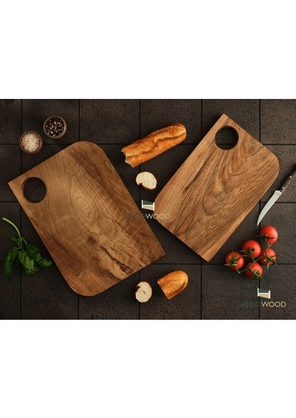 Doğal Ceviz Ağacı El Yapımı Askı Model 2'li Set Sunum Kesme Tahtası