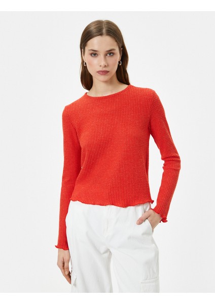 Uzun Kollu Tişört Bisiklet Yaka Dokulu modelleri