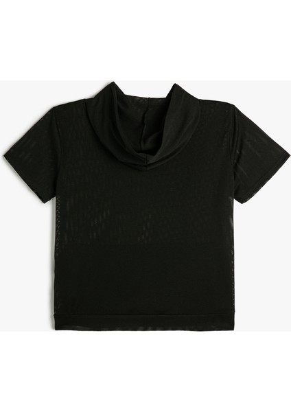 Kapüşonlu File Tişört Spor Kısa Kollu Kanguru Cepli Baskılı fiyatları