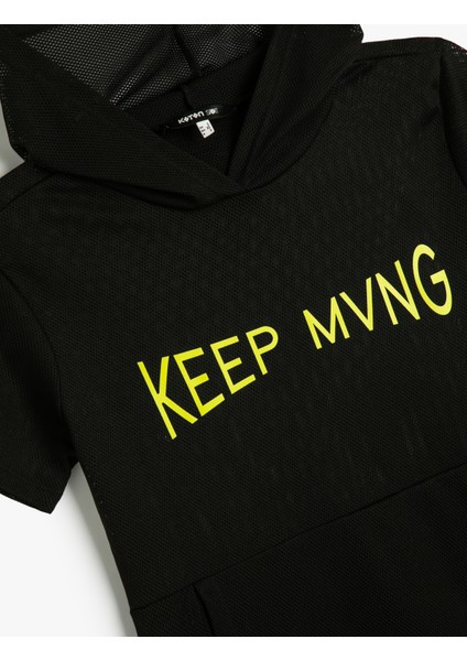 Kapüşonlu File Tişört Spor Kısa Kollu Kanguru Cepli Baskılı modelleri