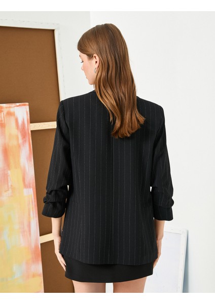 4Sak50060Uw 9S9 Siyah Çizgili Kadın Blazer Ceket