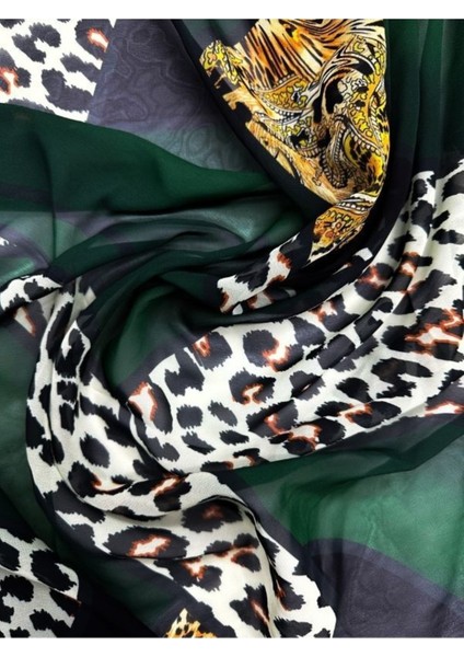 Zümrüt Yeşil Leopar Desenli Bandana Fular Yeni Sezon Saç Aksesuarı