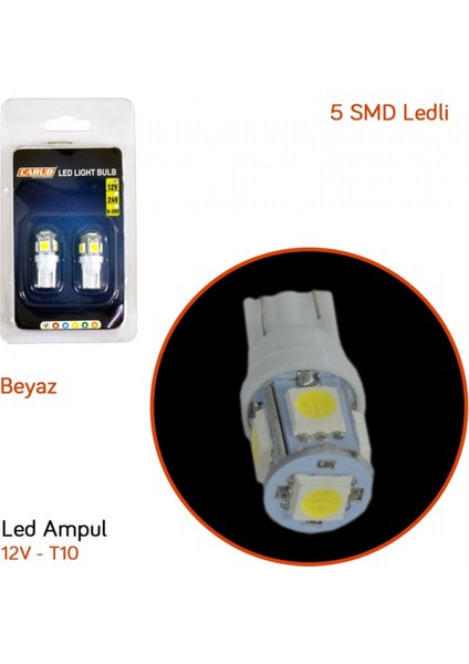 12V T10 Ampul 5 Smd Ledli Beyaz BR0400235
