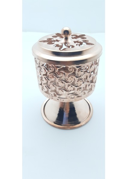 Dekoratif Şık Bronz Renkte Kapaklı Metal Tütsülük Model 02