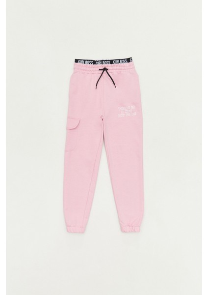 Yazı Baskılı Beli Lastikli Kız Çocuk Jogger Eşofman Altı