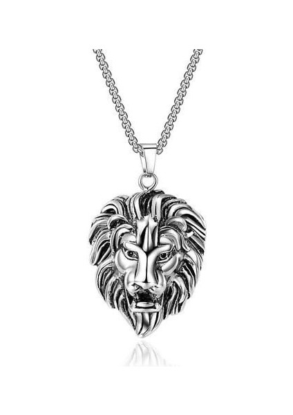 Silver Taçlı Aslan Figür Çelik Kolye fiyatları