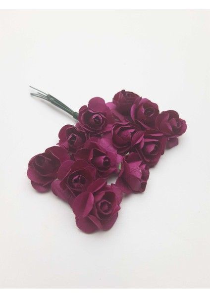 Bordo Renginde 1 cm Çapında Kağıt Gül 1 Paket 144 Adet
