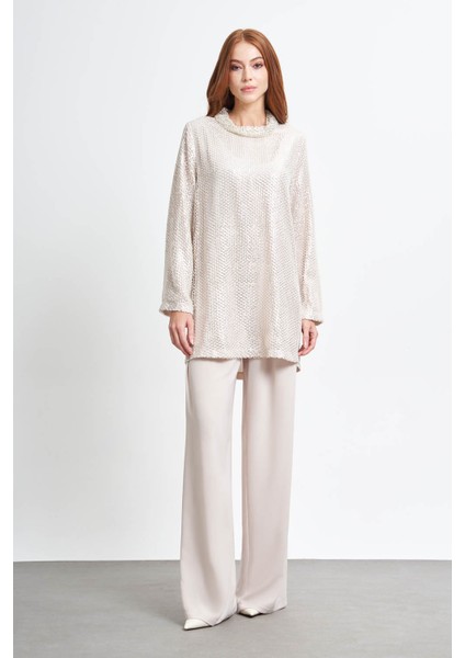 Pileli Krep Taş Pantolon