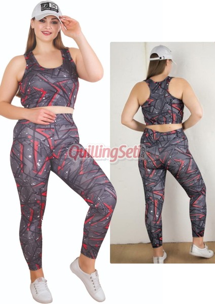Siyah Lady 1508 Desenli Kadın Büyük Beden Tayt Büstiyer Spor Takım fiyatları