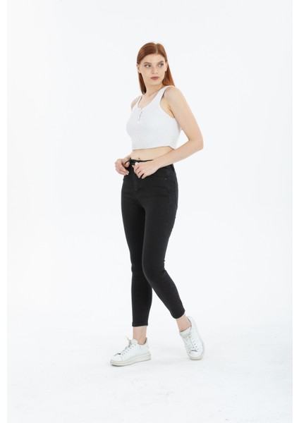Siyah Dar Paça Skinny Power Likra Kot Pantalon