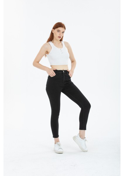 Siyah Dar Paça Skinny Power Likra Kot Pantalon