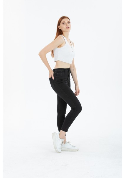 Siyah Dar Paça Skinny Power Likra Kot Pantalon