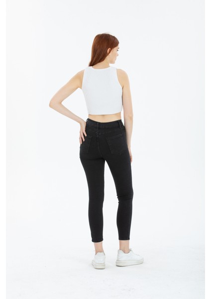 Siyah Dar Paça Skinny Power Likra Kot Pantalon