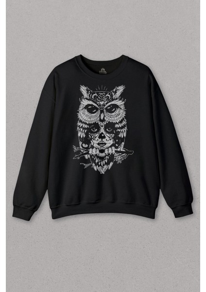 Unisex Siyah Sweatshirt Owl Baykuş Üzgün Kız Güçlü Kadın Baskılı Sweat